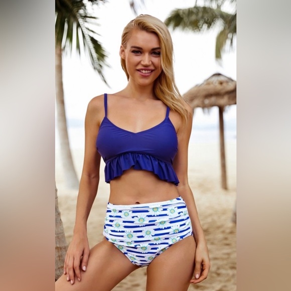 Other - Blue and White Ruffled Bikini Set